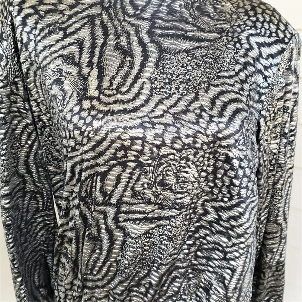 Vintage 80s Shimmery Tiger Animal Print Elastic Waist Shirt - Picture 3 of 8